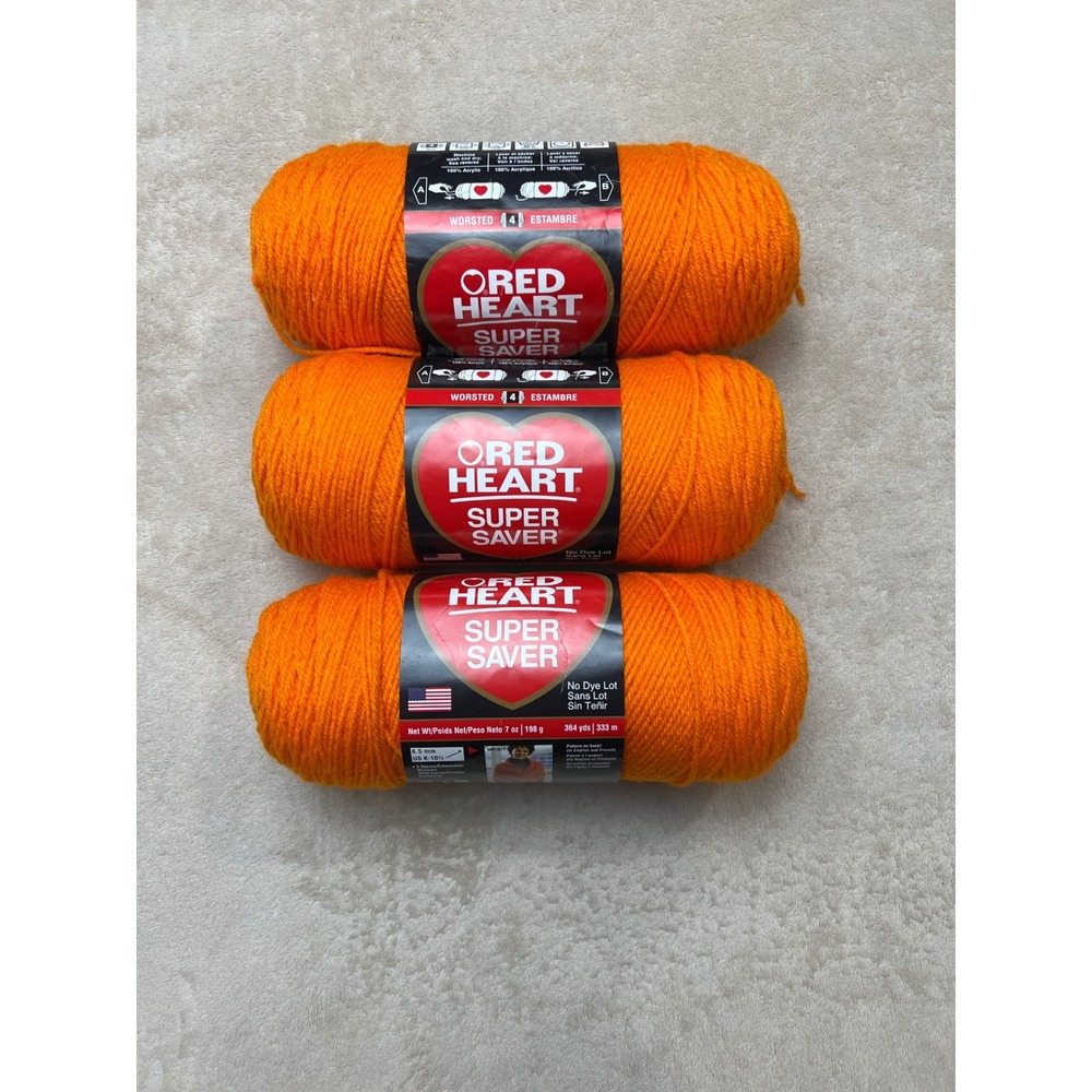 Red Heart Super Saver Yarn 3 Skeins 7oz Each Pumpkin Orange 0254